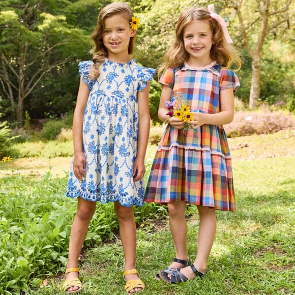 Pink Chicken- Girls Cynthia Dress in Blue Eyelet - Picture 3 of 4
